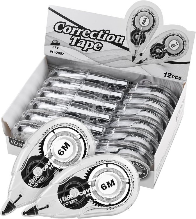 Vobou White Correction Tape, For school, Office,12pack, 6M/256"x0.2",White