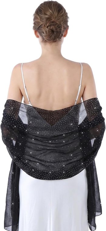 SET OF 2 Rhinestone Glitter dress shawl - Large Sparkly Chiffon shawls and wraps for evening dresses - shall for dress formal