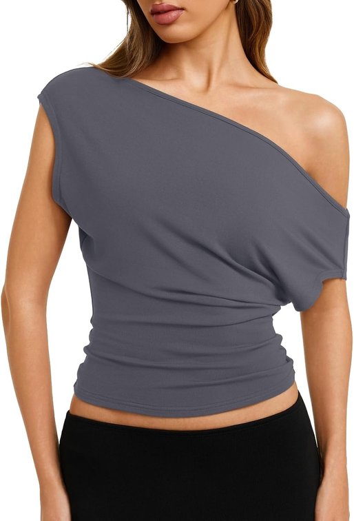 Size XL Womens Cinched Waist Off The Shoulder Tops Y2K Going Out T-Shirts