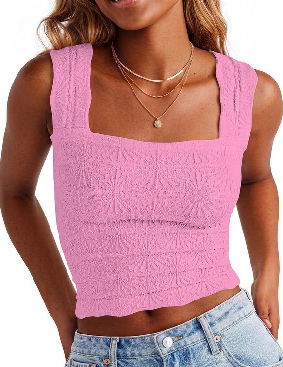 Size Medium Women's Wide Strap Crop Tank Tops Flower Going Out Cropped Tops
