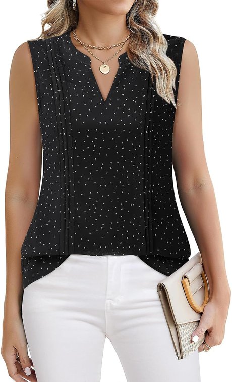 Size Large Womens Sleeveless Chiffon Double Layers Blouse Summer Tank Tops V Neck Loose Dressy Work Shirt 2025
