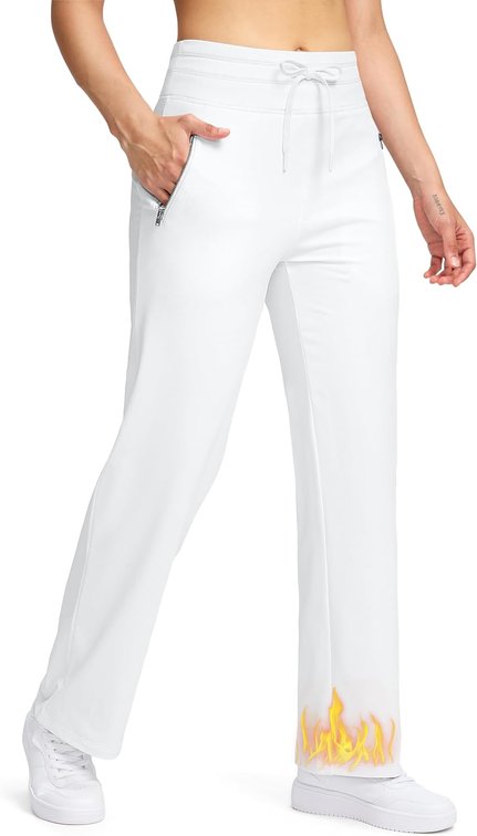 Size XL Women's Fleece Lined Pants 29" High Waisted Zipper Pockets Winter Warm Thermal Sweatpants Snow Hiking Lounge Pants