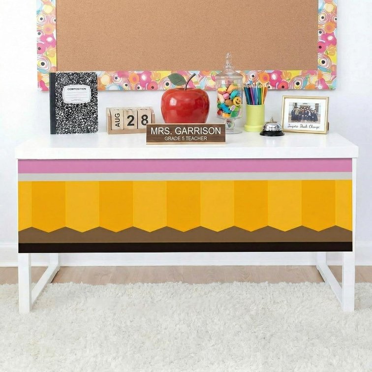 Peel Stick Teacher Desk Skirt Sticker Wrap 5ft x 16in Pencil Sticker Teacher Desk Cover Decor for Back to School Office Bookcase Cabinet Wrap Decorations Themed Party Supplies
