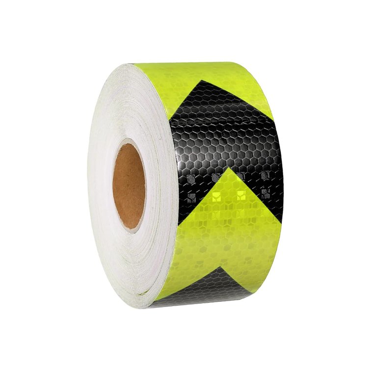 MECCANIXITY Reflective Tape, 2 Inch x 82 ft Self-Adhesive Trailer Reflector Tape Waterproof Warning Safety Sticker Night Reflectors Arrow Tape for Bikes, Fluorescent Yellow-Black