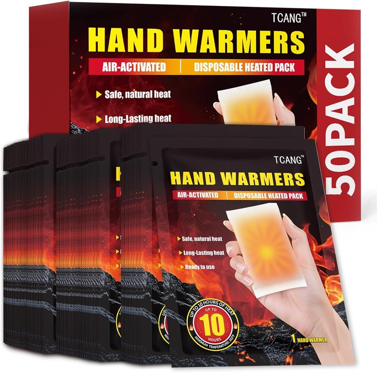 Hand Warmers Disposable - Up to 10 Hours of Heat - 50/100/200 Pack Super Lasting Air Activated Warmers, All Natural, Portable for Body, Hands & Toes - Odorless Hot Warmer Heater for Sport