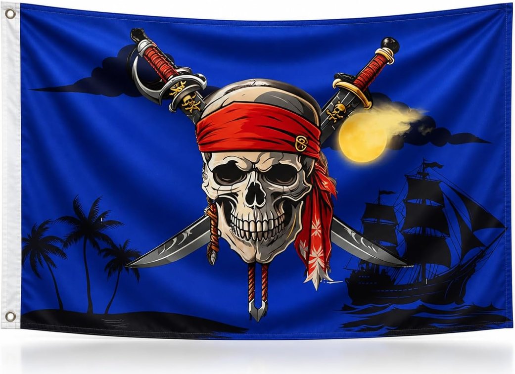 3x5 Feet Pirate Polyester Flag with 2 Grommets - Pirate Ship Flag Cross Knife Flags for Indoor or Outdoor - Pirate Single Sided Flags Skull and Crossbones for Garden Yard Lawn Patio House