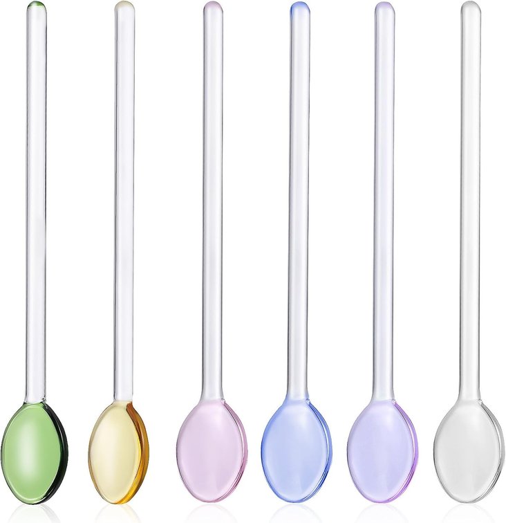 Garneck 6-pack Glass Stirring Spoons 5.59 in Long Handle Drink Mixers for Tea Coffee Cocktails Smooth Surface Easy to Clean for Home Kitchen Bar