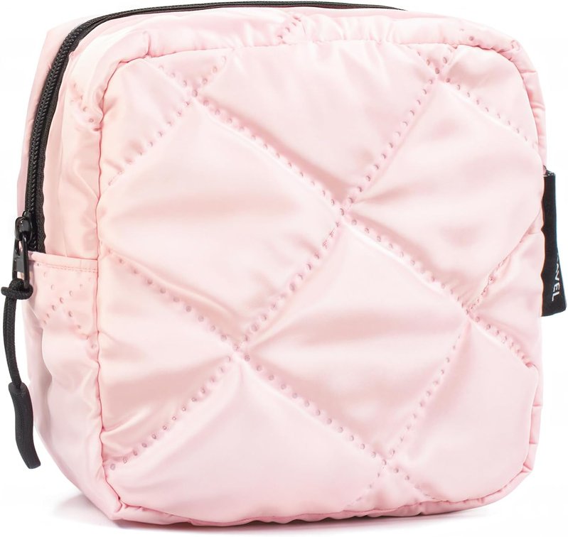 Quilted Makeup Bag Puffy Cosmetic Bag Cute Puffer Travel Toiletry Bag for Women, Small Makeup Pouch for Purse Quilted Cosmetic Pouch for Essentials Toiletries, Birthday Gift for Women (Mini Pink)