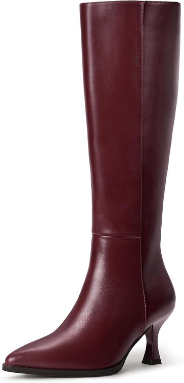 Size 7 Women's IN3 Knee High Tall Boots Pointed Toe Low Kitten Heel Long Fall Boot Side Zipper for Women Ladies Dress Dressy Fashion Small Heeled Boots