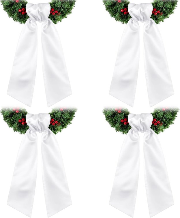 4 Pcs Wreath Sash for Front Door Blank Wreath Sash Holiday Baby Shower Wreath Accessories Embroidery Plain Blanks for Home Farmhouse Indoor Outdoor Wedding Christmas Decorations