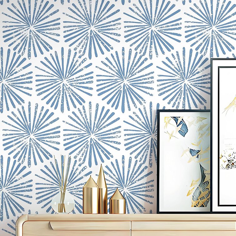 Wallpaper Peel and Stick Blue and White Contact Paper 393"x17.3" Modern Boho Geometric Wall Paper Waterproof Self Adhesive Removable Vinyl Wallpaper for Bathroom Bedroom