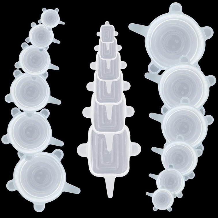 Reusable Silicone Stretch Lids 18PCS Round & Square Stretchy Food Covers, Airtight & Leakproof, Microwave & Dishwasher Safe Clear