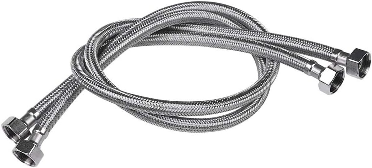 Faucet Line Connector Braided 304 Stainless Steel Supply Hose 1/2" I.P. Female Thread to 1/2" I.P. Female Straight Thread Faucet Hose Replacement (One Pair)