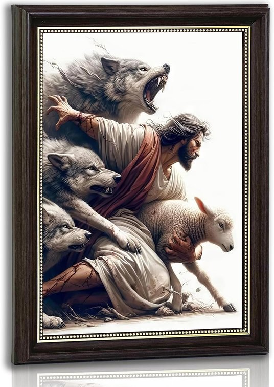 FKRYTYB Vintage Brown Framed Jesus Lamb Canvas Wall Art, 12x16in