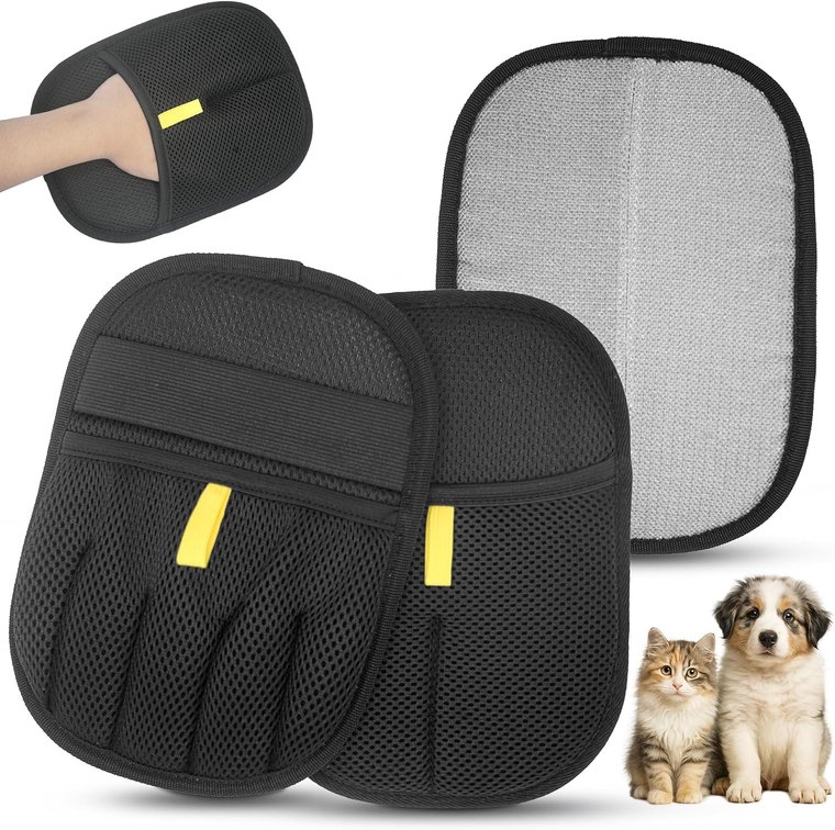 Pet Hair Removal Glove for Dogs & Cats, Electrostatic Fur Hero Glove with Reusable Magic Brush, Pet Hair Remover Tool for Couch, Carpet, Car Seat and Beds(2pcs)