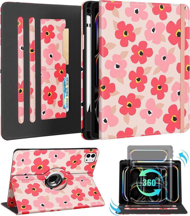 for iPad Pro 11 inch M5(2025) / M4(2024) Case,Pink Floral