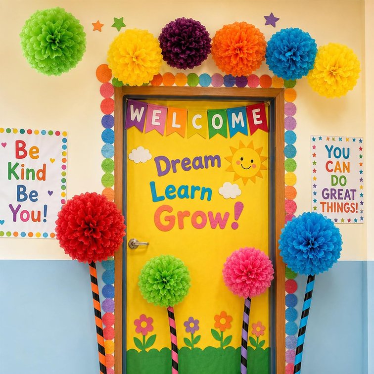 Yiaoyinnz 12Pcs 14 Inch Classroom Party Decoration Pom Pom Supplies Craft
