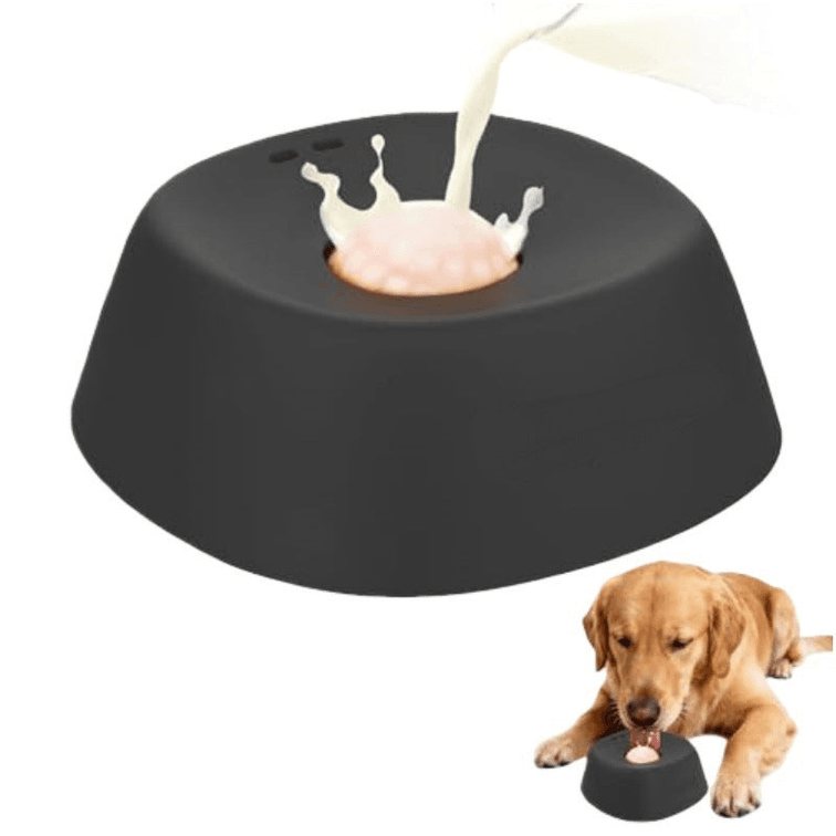 Pet Slow Feeder Non-Slip Spherical Dog Licking Bowl Anti-Choking Dog Bowl Lick Toy For Liquid Treats Bone Broth Yogurt - Black