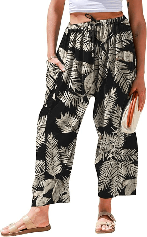 Size XL - Womens Linen Wide Leg Pants Casual Loose Palazzo Harem Pants