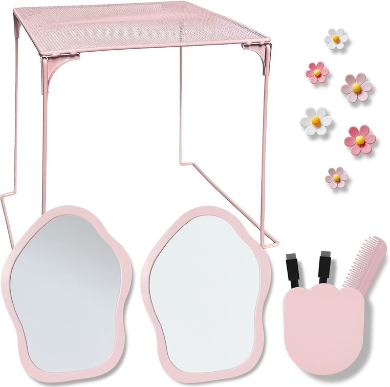 KEYDUACU 13 pcs Girls Pink Locker Accessories, Locker Decorations Including Mirrors, whiteboards, Magnets and organizing Supplies. Ideal for Back-to-School Essentials and The Office (13 pcs-Pink)