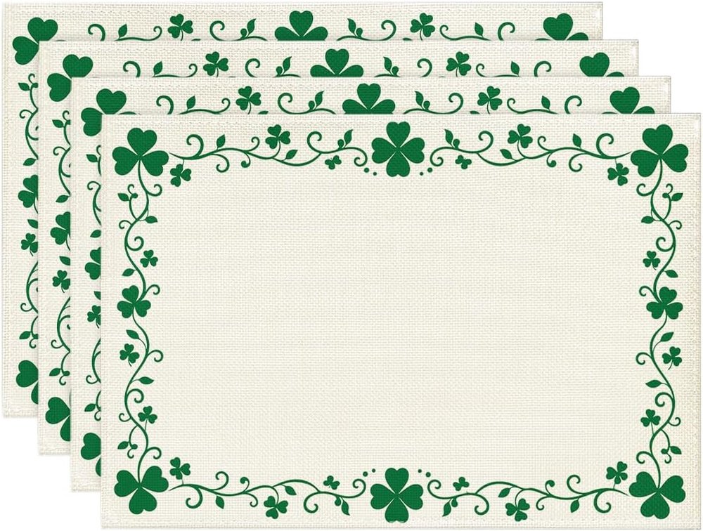 Artoid Mode Shamrocks Clover Pattern St. Patrick's Day Placemats Set of 4, 12x18 Inch Lucky Irish Spring Table Mats for Party Kitchen Dining Decoration