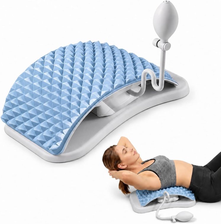 UJoowalk Back Stretcher for Lower Back Relief, Air Adjustable Lumbar Support Board with Extra-Wide Panel, 98 Massage Nodes, Spine Stretching Device for Posture Support & Flexibility (Blue)