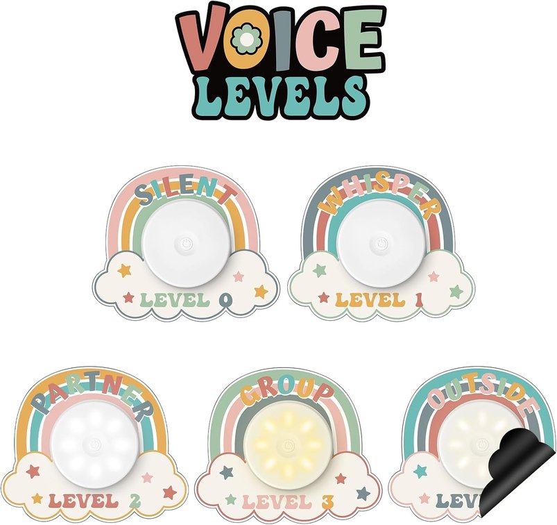 Capoda 11 Pcs Boho School Push Lights and Voice Level Poster
