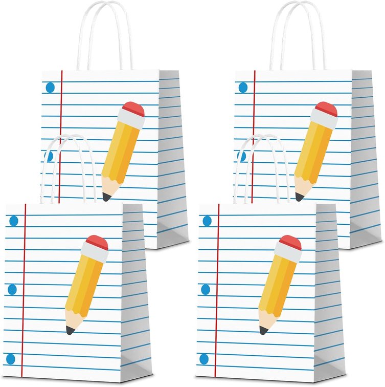 KERINGO 16 PCS Back to School Gift Bags Notebook Student Teacher Gifts Bag First Day of School Composition Notebook Classroom Decor for Kindergarten Preschool Welcome Back Party Favors