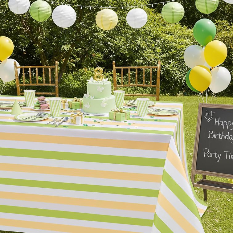Yellow and Green Striped Tablecloth Easter Tablecloth- 57 x 84 Inch Waterproof Table Cloth Rectangle Polyester Table Cover for Birthday Wedding Bridal Shower Easter Party Decoration
