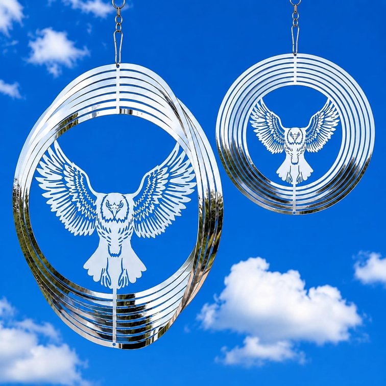 2 Pack Eagle Bird Deterrents for Outside, 11.5" x 11.5" Mirror Stainless Steel Bird Repellent Disc from Garden Patio Yard, Reflective Hanging Wind Spinner to Scare Pigeons & Sparrows Away