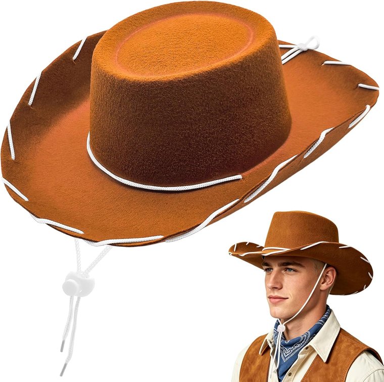 Jgalnim Western Cowboy Hat Wide Brim Costume for Adults Halloween Brown