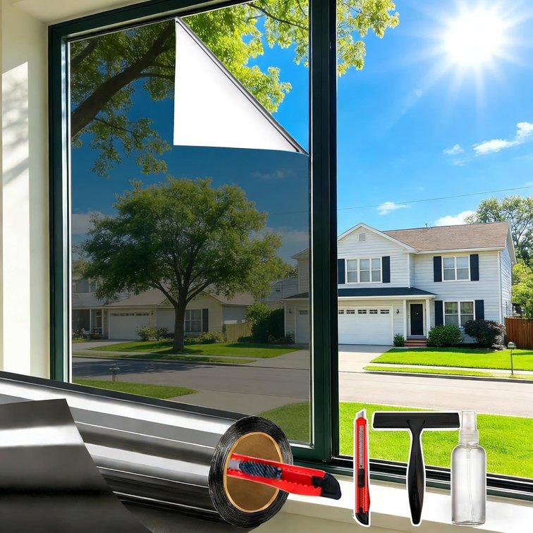 One Way Window Privacy Film See Out Not in, Window Tint for Home, Reflective Mirror Glass Windows Coverings Sun Heat UV Blocking, Silver, 17.5 Inch x 78.74 Inch
