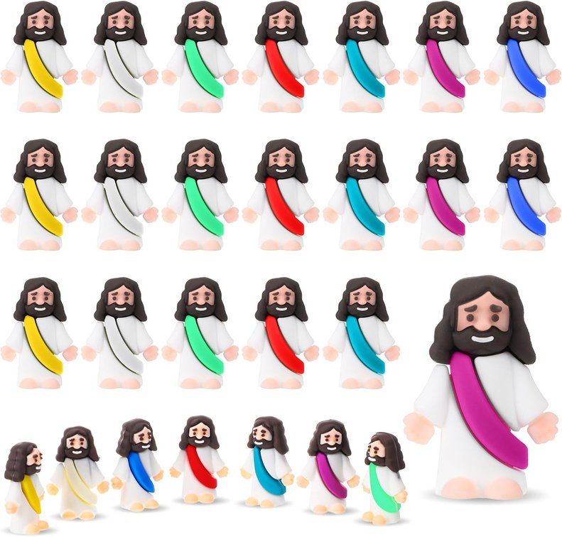 Bememo 25Pcs Mini Jesus Figure for Religious Favor, Multicolor