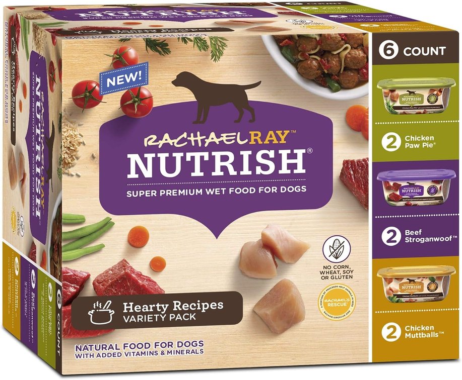 Best by Nov 26 2026 Rachael Ray Nutrish Grain Free Wet Dog Food Three Flavors Variety Pack, Case of 8 OZ Trays