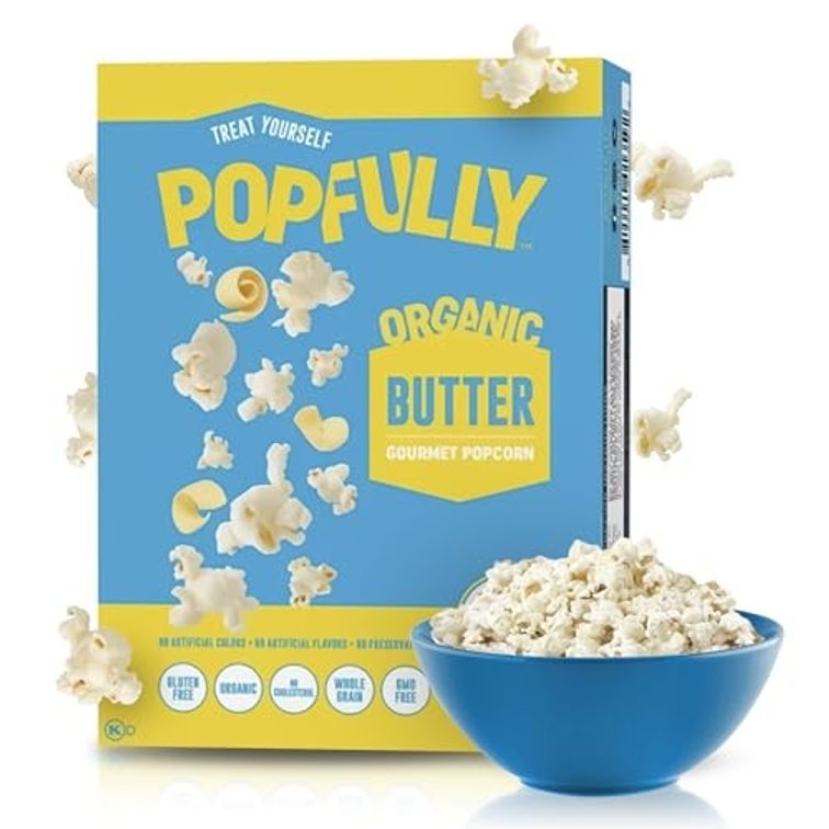 Set of 3 Best by Jan 2027 POPFULLY Organic Popcorn Fully Pops, Sharing Bags, Simple Ingredients, Big Pop, Micro Popcorn Bags, 3-Pack