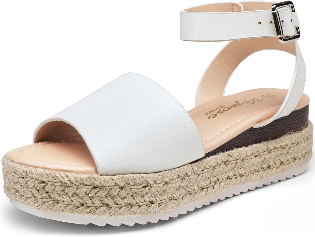 Size 9.5 Vepose Womens Espadrille Platform Wedge Sandals, Open Toe Ankle Strap 400A
