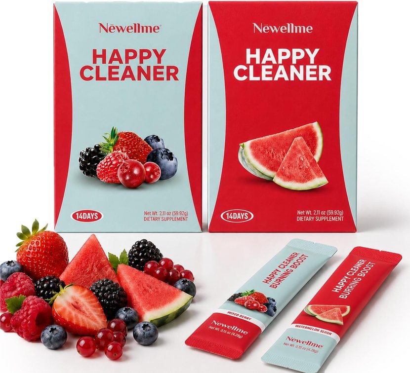 2 boxes of 14 NEWELLME Happy Cleaner Greens Superfood Powder Packets,