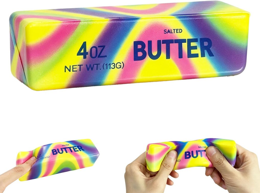 Butter Squishy Stress Toy, Realistic Butter Stick Fidget, Slow Rising Soft Squeeze Toy for Adults Stress Relief & Anxiety Relief, Sensory Desk Toy & Gift for Office Home (Rainbow Colors)