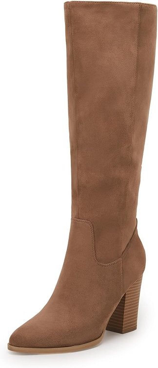 size 8.5 Coutgo Womens Faux Suede Knee High Boots Side Zipper Chunky Heel Stretch Winter Boots