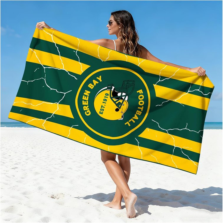 OICEME Football Fan Thin Lightweight Microfiber Beach Towel Themed Sand Free Oversized Quick Dry Absorbent Towels Men Women Stuff Packer Team Uncle Christmas Xmas Gag Funny Personalized Unique Gift
