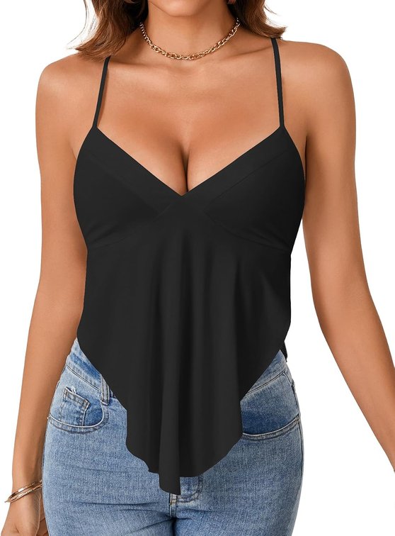 Size Small Women's Deep V Neck Backless Cami Adjustable Strap Sleeveless Tank Top