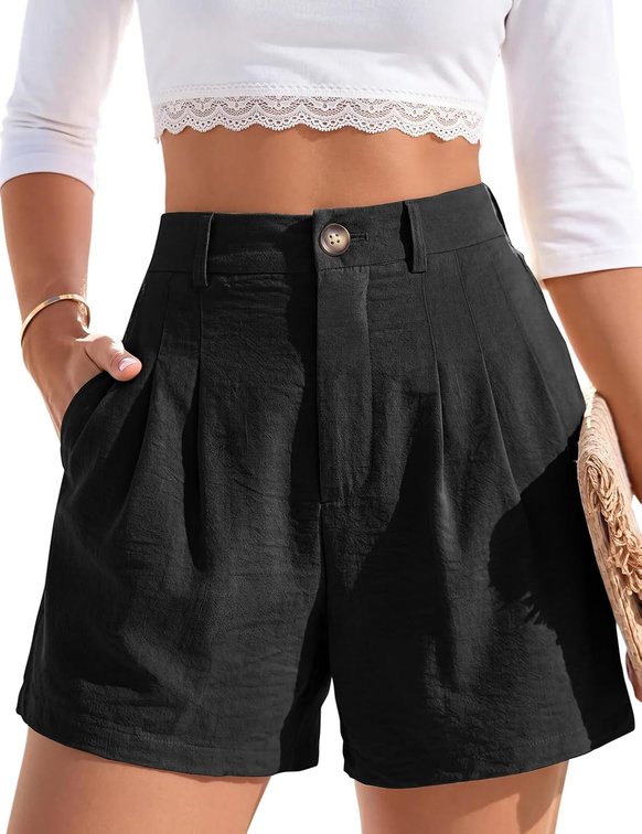 Size Small Women's High Waisted Pleated Casual Shorts with Pockets