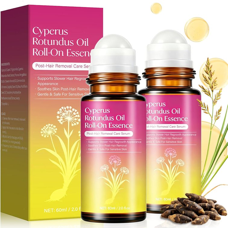 2PCS Natural Cyperus Rotundus Oil for Hair removal 60ml, Hair Removal Oil for Slow Body Hair Growth, Reduces Unwanted Hair Growth for Women & Men, Soothes Skin & Minimizes Pores for All Skin Types