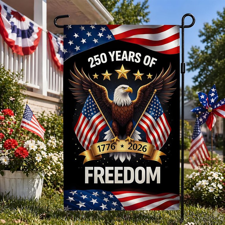 250th Anniversary USA Flag - 250 Years of Freedom 1776-2026 Double Sided Garden Flag with UV Protection | Patriotic Banner for Memorial Day, 4th of July Decorations for Garden Porch Patio Lawn Yard Outdoor Decor