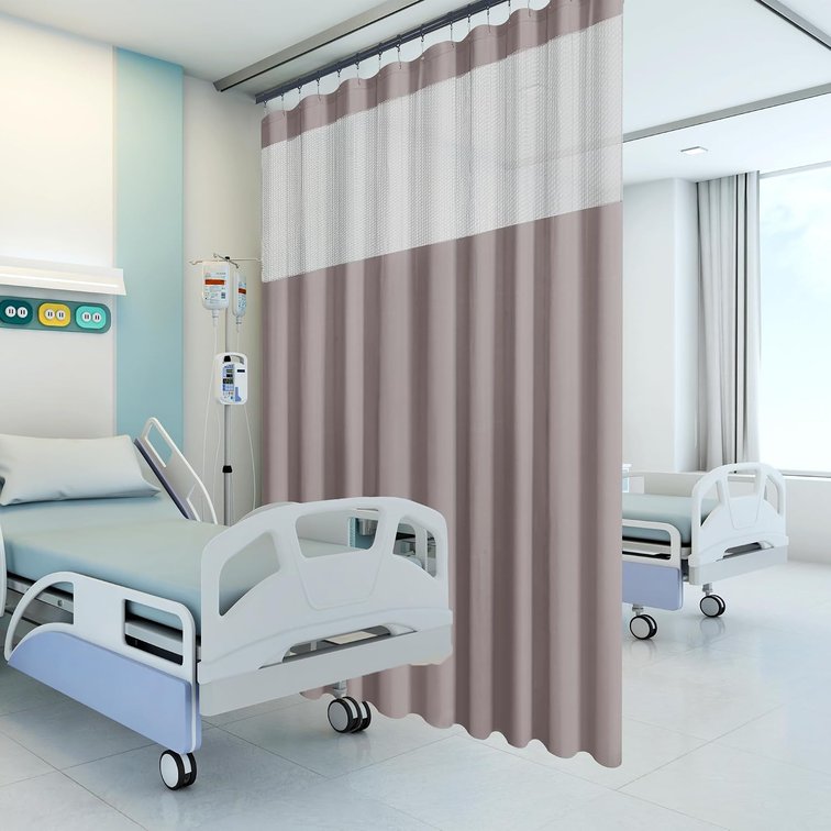 Flame Retardant Hospital Room Divider Grommet Cubicle Divider Privacy Medical Curtain for Hospital, Clinic, Lab (1 Panel, 15x8FT, Grey)
