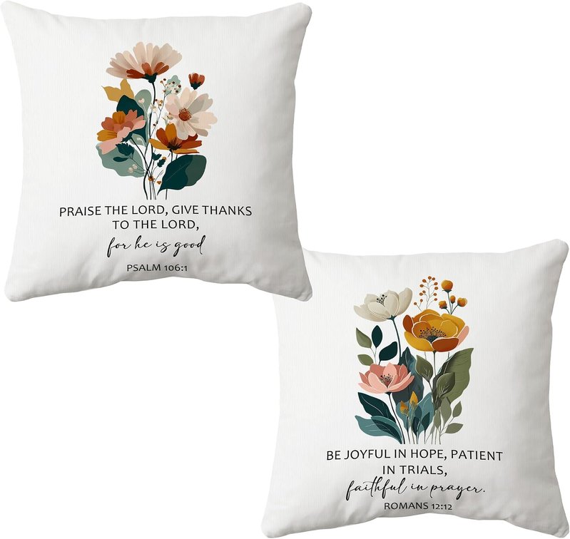 huester Christian Floral Pillow Covers 18x18, Christian Gifts for Women Men, Bible Verse Flower Botanical Decorative Throw Pillow Cover Pillowcases for Home Bedroom Living Room Church Decor, Set of 2
