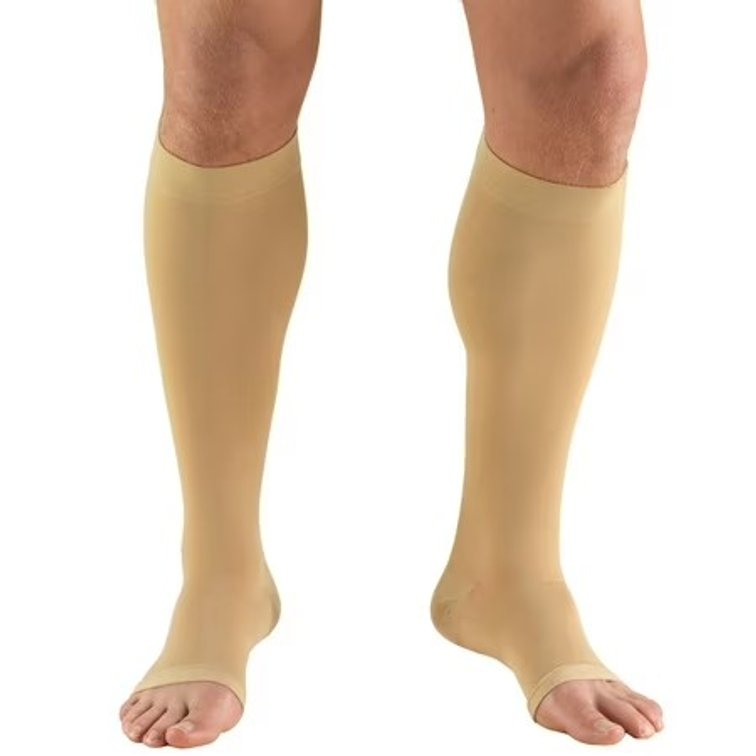Size Large Truform Below Knee Open Toe Stockings, 20-30 mmHg, Large, Beige