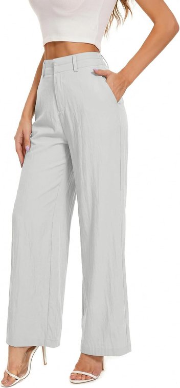 Size Large Womens Wide Leg Pants Casual High Waisted Stretchy Double Waisted Work Dress Pant