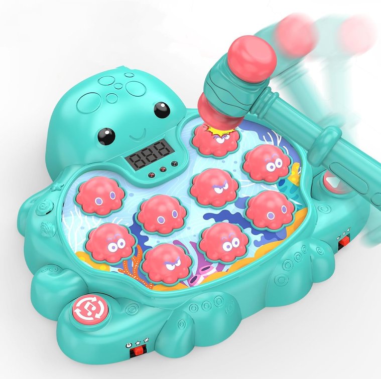 Octopus Vitality Strike Game, Educational Musical Whack-A-Mole Toy with 2 Game Modes, Digital Score Display, Toddler Early Developmental Learning Toy, Fun Birthday Gift for Kids Age 2+(Multicolored)