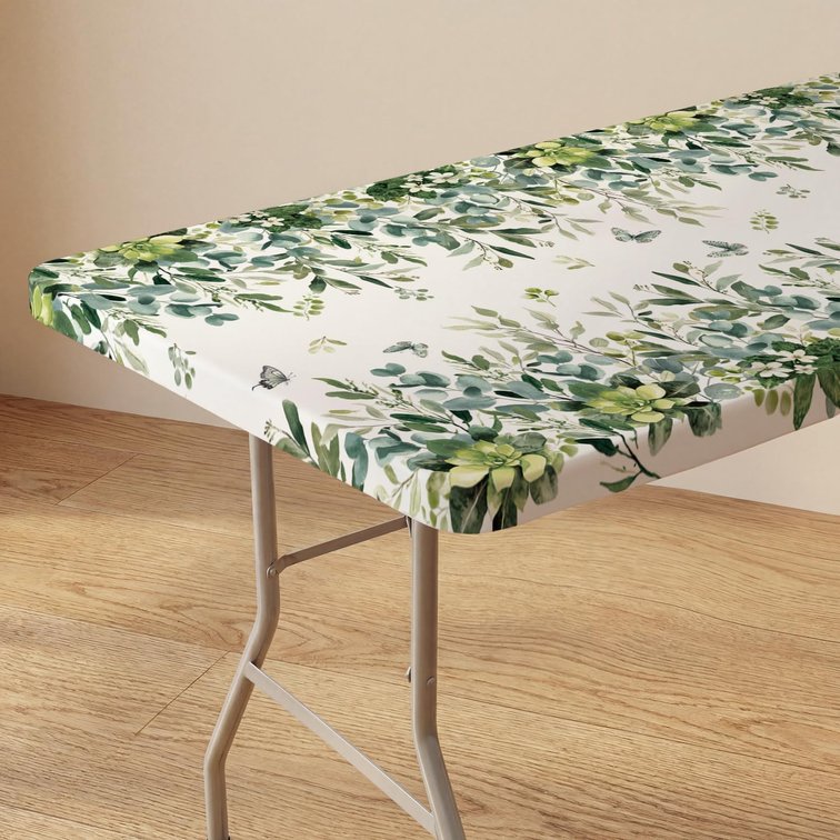 Horaldaily Spring Fitted Tablecloth for 5ft Rectangle, Eucalyptus Green
